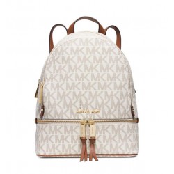 Michael Kors Rhea Leather Monogram Backpack – Vanilla