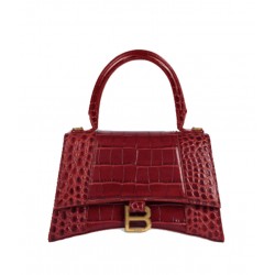 Hourglass XS/S Top Handle Bag in dark red shiny crocodile embossed calfskin