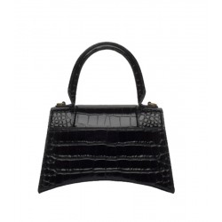 Hourglass XS/S Top Handle Bag in black shiny crocodile embossed calfskin