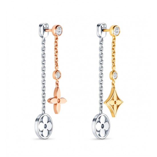 Louis Vuitton Blossom Long Earrings, 3 Golds And Diamonds