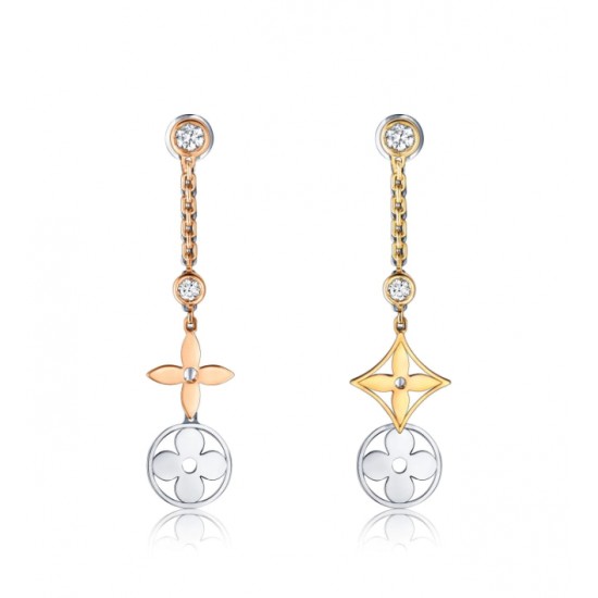 Louis Vuitton Blossom Long Earrings, 3 Golds And Diamonds