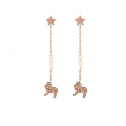 Pink Crystal Diorable Lion Rose Gold Finish Earrings