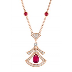 DIVAS'DREAM 18 kt rose gold openwork necklace set with a pear-shaped ruby