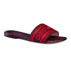 Dior Dway slide Navy Blue and Red Hearts I Love Paris Embroidered Cotton