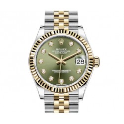 Rolex Lady-Datejust 31 Yellow Gold/Steel Olive Green Diamond Dial & Fluted Bezel Jubilee Bracelet 278273