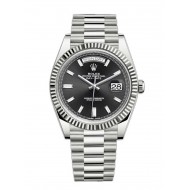 Rolex Oyster Perpetual Day-Date Black Dial Fluted Bezel