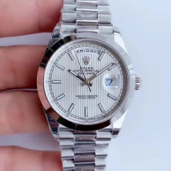 Rolex Oyster Perpetual Day Date 40 Automatic Dark Rhodium Stripe Motif Dial 18Kt White Gold Mens Watch 228239Rssp