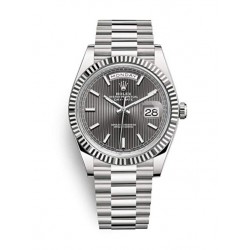 Rolex Oyster Perpetual Day Date 40 Automatic Dark Rhodium Stripe Motif Dial 18Kt White Gold Mens Watch 228239Rssp
