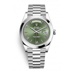 Rolex Day-Date 40 Platinum Olive Green Roman Dial & Smooth Bezel President Bracelet 228206