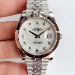 Rolex Datejust Stainless Steel White Roman Dial Smooth Bezel Jubilee Bracelet Diamond Set Numeral 116200